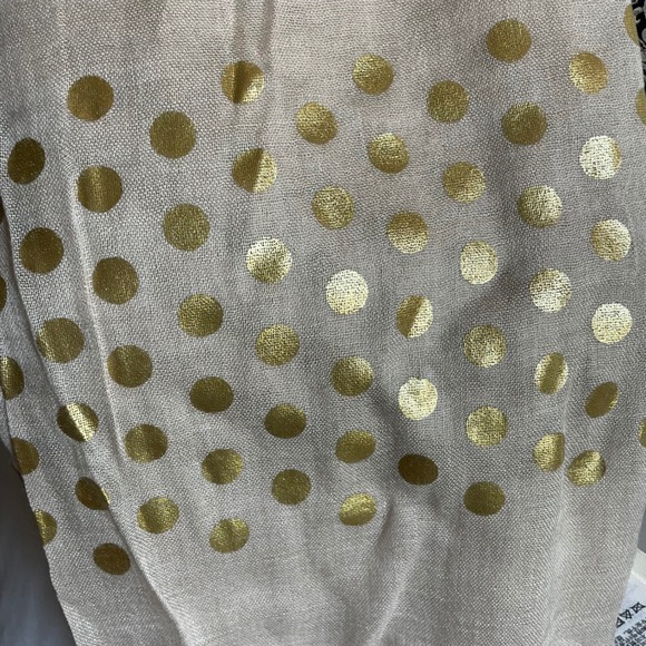 Pure DKNY Gold Polka Dot Scarf Wrap Sheer Lightweight‎ Fringe Tan NEW - Picture 6 of 11
